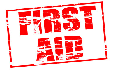 Digital composite. 

Red rubber stamp effect. First Aid. 

kit, medical, need, emergency, help, assistance, first response.