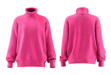 Stylish pink ribbed oversized turtleneck sweater with long sleeves isolated on transparent background 110 character