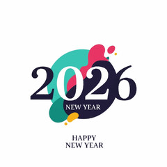 Happy New Year 2026 celebration with colorful abstract design.