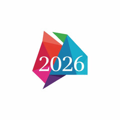 Colorful geometric design featuring the year 2026, perfect for futuristic concepts and branding.