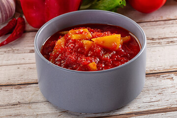 Hungarian lecho with pepper and tomato