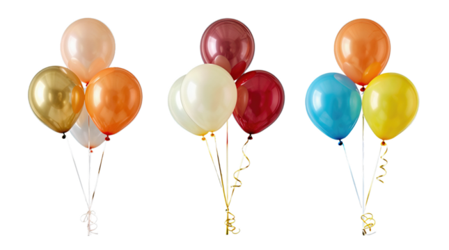 Festive Cluster of Colorful Balloons with Ribbons