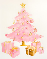 Elegant watercolor holiday scene in pastel pink