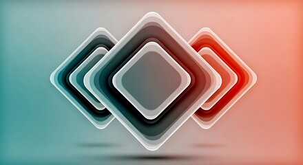 Floating 3D Rounded Squares on a Contrasting Teal and Coral Gradient Background