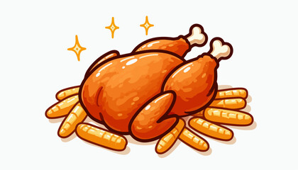 whole fried chicken illustration