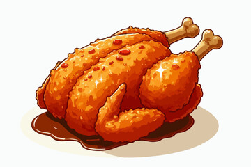 whole crispy fried chicken illustration