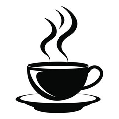 Steaming black coffee sits elegantly within a matching cup and saucer silhouette