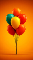 Vibrant Orange, Yellow, Red, and Teal Balloon Bouquet on a Gradient Orange Background