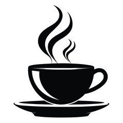 Black silhouette shows a cup of hot coffee with steam rising from it