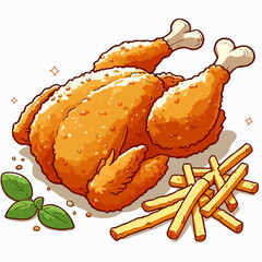 whole crispy fried chicken illustration