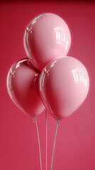Minimalist Vertical Close-up of Three Glossy Pink Balloons on a Monochromatic Pink Background