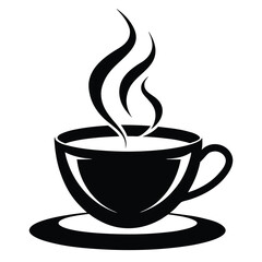 Steaming black coffee fills an elegant cup atop a saucer in monochrome simplicity