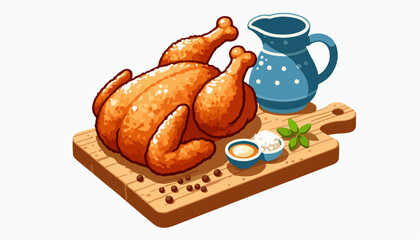 whole fried chicken illustration
