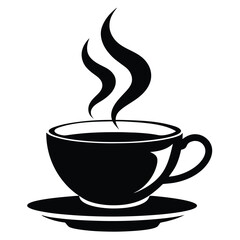 Steaming black coffee fills a silhouette cup sitting gently on its small saucer