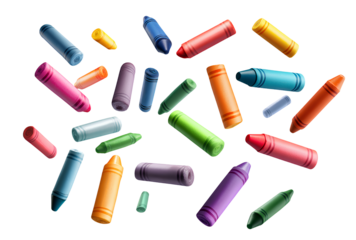 Vibrant crayons scattered randomly on transparent background perfect for creative projects vector illustration