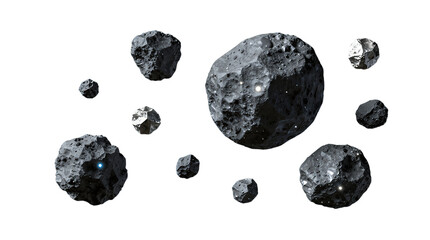 Floating Asteroids in Space With Varied Sizes and Textures