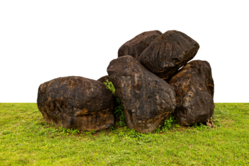 Large Natural Rock  with green grass on transparent background