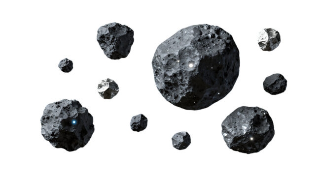 Floating Asteroids in Space With Varied Sizes and Textures