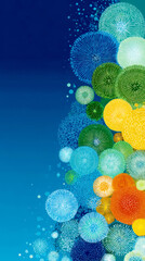 Abstract Floral Dandelion Pattern in Bright Blue, Green, and Yellow on a Gradient Background