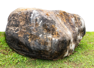 Large Natural Rock  with green grass on transparent background