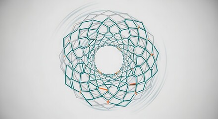 Dynamic Perspective Through a Teal Hexagonal Lattice Tunnel with Orange Accents.