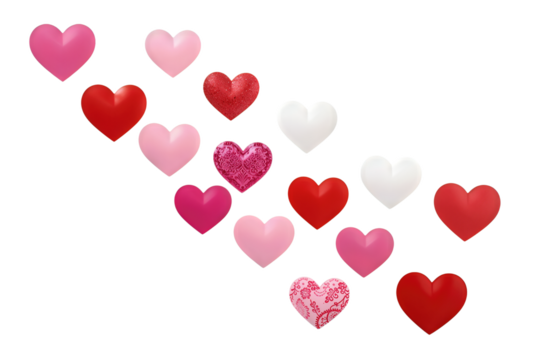 Floating Red and Pink Hearts with Patterns - Powered by Adobe