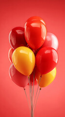 Vibrant Bunch of Glossy Red and Yellow Balloons Floating on a Bright Red-Pink Background