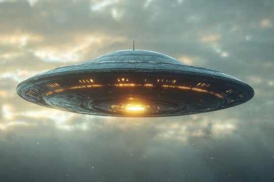 Flying UFO Over Forest Mist