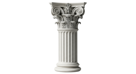 classical architectural column featuring a fluted shaft and ornate Corinthian capital, isolated on a transparent background. Ideal for architecture, history, ancient design, classical art