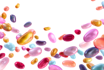 Assorted Colorful Jelly Beans Candy Falling Isolated on Transparent Background Ready for Your Creative Ideas