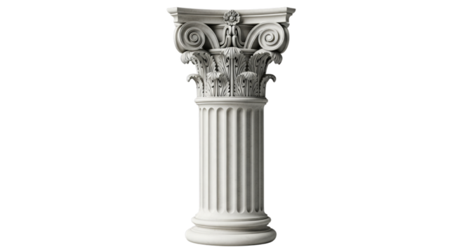 classical architectural column featuring a fluted shaft and ornate Corinthian capital, isolated on a transparent background. Ideal for architecture, history, ancient design, classical art