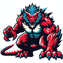 Fearsome Red and Blue Furry Beast Monster Mascot
