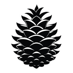 Monochrome pinecone showcases layered bract scales in a stylized, coniferous plant cone