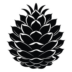 Black pinecone shows an open pattern, with detailed overlapping scales forming its distinct shape