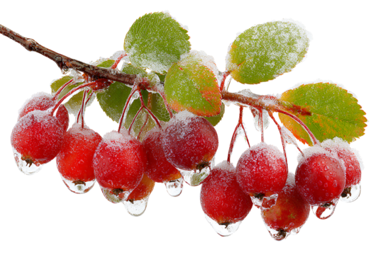 Close up crab apples branch with frozen ice and snow on transparent background illustration - Powered by Adobe