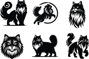 Classic Siberian cat silhouette set offering unique cat shapes for various artistic projects .