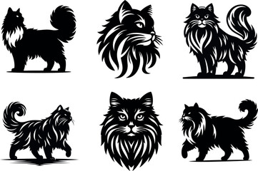 Premium Siberian cat silhouette set showcasing iconic cat poses for art and design.