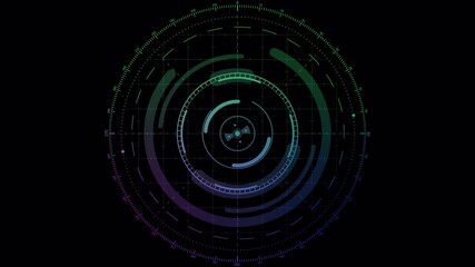 Digital HUD Display Analyzing and Loading Data. High Tech Futuristic Circle Interface Element with Rotating Rings, Moving Graphs, and Alpha Channel - Powered by Adobe