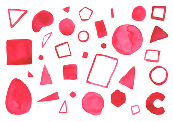 水彩絵の具を使って手描きで描いた赤色の幾何学アナログ素材