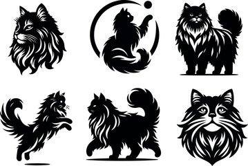 Unique Siberian cat silhouette set presenting natural feline posture for artistic inspiration.