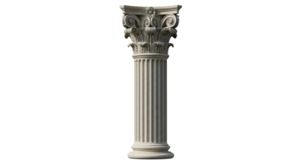 classical architectural column featuring a fluted shaft and ornate Corinthian capital, isolated on a transparent background. Ideal for architecture, history, ancient design, classical art