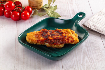 Roasted breaded crispy pork schnitzel