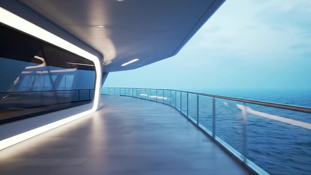Futuristic Luxury Yacht Deck with Ocean View and Modern Lighting