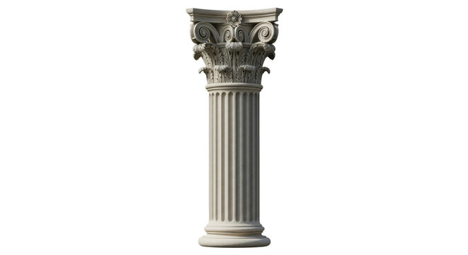 classical architectural column featuring a fluted shaft and ornate Corinthian capital, isolated on a transparent background. Ideal for architecture, history, ancient design, classical art