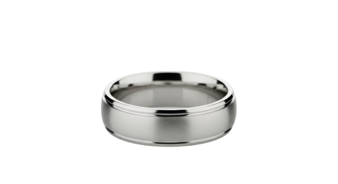 Minimalist silver wedding band isolated on a transparent background. Ideal for jewelry, marriage, engagement, romance, luxury accessory, and product display concepts.