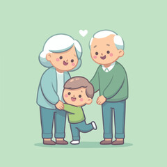 Happy Grandparents Hugging Grandchild Flat Vector