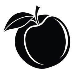 silhouette shows a black apple with its stem and leaves clearly