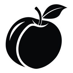 Monochrome fruit displays an apple with attached leaf and stem in pure black