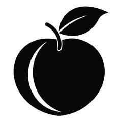 Minimalistic fruit icon features a solid black apple shape with an elegant leaf