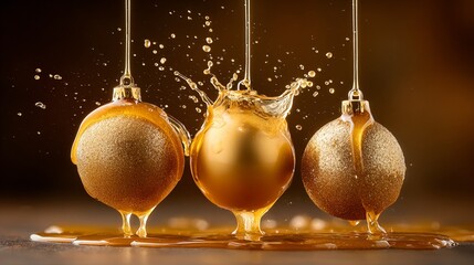 Golden baubles with honey splash